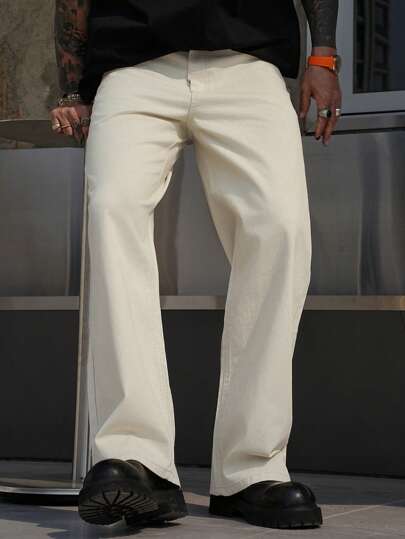 DAZY Men's Simple Solid Color Straight-Leg Pockets Denim Jeans, Summer