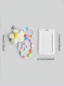 ROMWE Kawaii 1pc Yarn Flower Card Holder Key Chain Pendant, Minimalist Letter Bag Charm Accessory