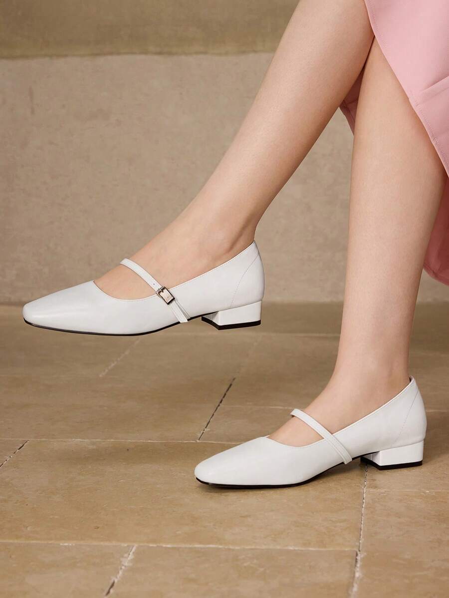 MOTF PREMIUM 舒适百搭方跟女士平底鞋、春季鞋 - 白色 - 查看 1