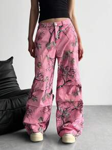 StreetHx Damen vintage Blumen Muster Oversized Arbeitshose, Streetwear, Frühling/Herbst