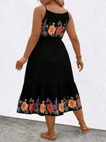 SHEIN Clasi 大码女式休闲节日花卉印花吊带裙 - 彩色 - 查看 2