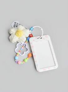 ROMWE Kawaii 1pc Yarn Flower Card Holder Key Chain Pendant, Minimalist Letter Bag Charm Accessory