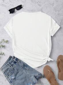 Women's Casual Butterfly & Cross Graphic Print T-Shirt - White - View 2