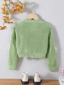 SHEIN Young Girl 3D Floral Decor Long Sleeve Casual Cardigan, Autumn/Winter