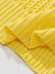 Manfinity Hypemode Men's Plain Front Button Short Sleeve Casual Knitted Top - Yellow - View 6