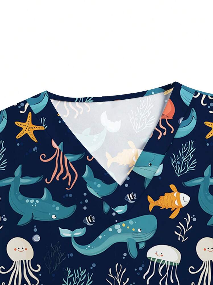 PopScrub 女士短袖护士制服上衣 - 寶藍色 - 查看 7