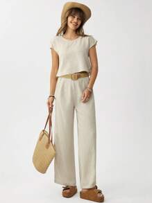 Wildy Business Casual Woman 2pcs/Set Women Casual Solid Color Top And Pants Set