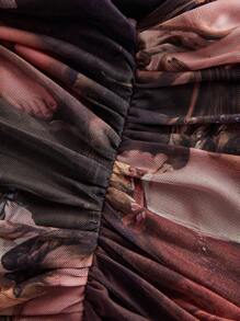 SHEIN MOD 大码复古宫廷花卉印花透明露肩吊带背心，春夏 - 彩色 - 查看 4