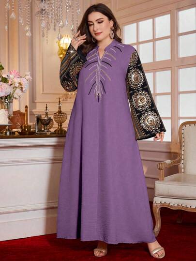 Al Najma 大码立领刺绣珍珠长裙，端庄