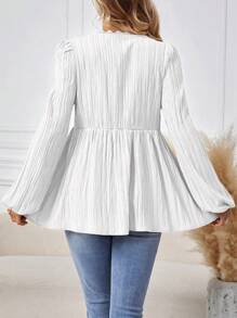 SHEIN Maternity Solid Color Contrast Lace V-Neck Long Sleeve Casual Ruffle Hem Blouse