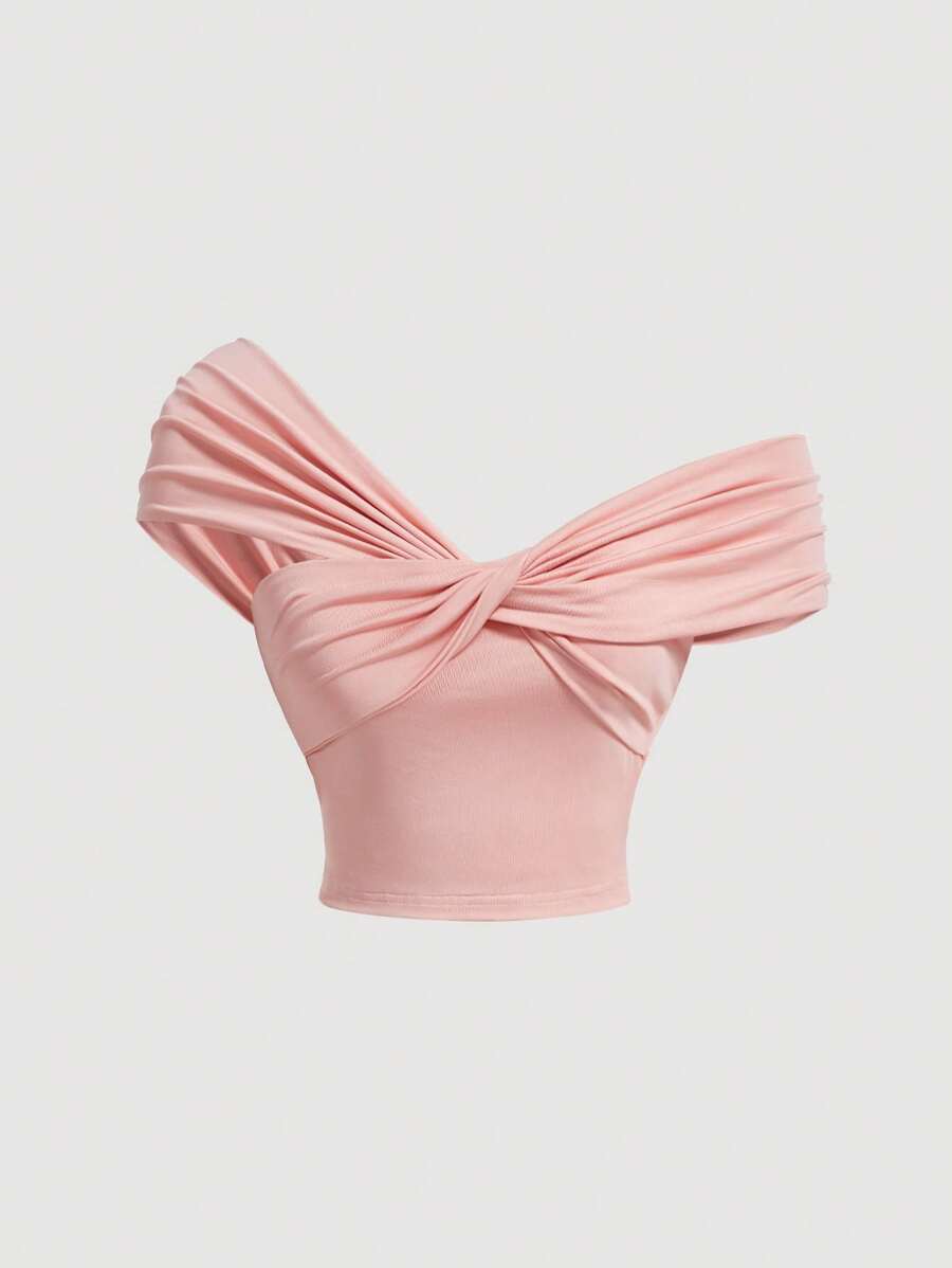 Blusa elegante con nudo y lazo asimétrico de punto para niñas preadolescentes, camisa rosa, estilo francés de moda, blusa dulce para volver a la escuela, a juego con mamá - Rosa - Ver 1