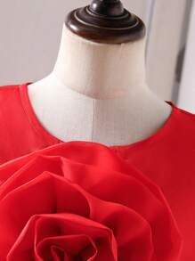 Tween Girls Multilayer Elegant Red Floral 3D Tutu Princess Dress, Suitable For Banquet - Red - View 4