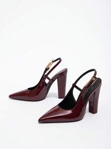 CUCCOO BIZCHIC Women's Burgundy Bowknot Decor Lolita Style High Heel Pumps With Back Straps - Redwood - View 3