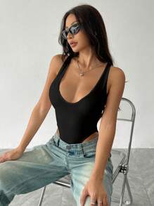 EgrlEra 女士纯色深 V 领露背紧身衣，半透明面料