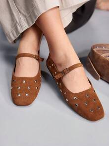 CUCCOO GRLICON 女士舒适棕色仿麂皮方头平底便鞋 - 棕色 - 查看 1