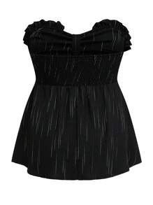 SHEIN Clasi 大码女式荷叶边领时尚蝴蝶结吊带背心 - 黑色 - 查看 8