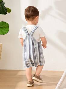 Cozy Pixies Baby Boy Colorful Stripe Suspender Jumpsuit Shorts, Casual Versatile - Multicolor - View 2