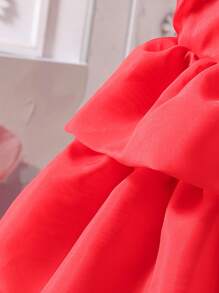 Tween Girls Multilayer Elegant Red Floral 3D Tutu Princess Dress, Suitable For Banquet - Red - View 6