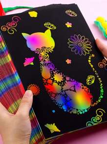 50pcs Scratch Paper & 5pcs Bamboo Stick Drawing Pad DIY Painting Supplies School Supplies