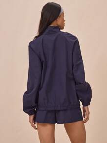 MUSERA 宽松版型拉链翻领运动外套，适合春夏休闲穿着，书店秋季必备