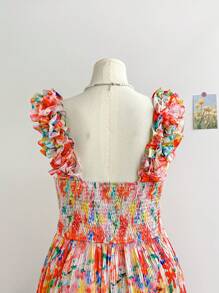 Soleia Robe d'été à imprimé floral plissée avec fronces à la taille pour femmes en grandes tailles, pour le printemps