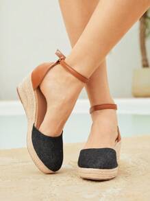 Styleloop Women's Bohemian Style Woven Wedge Sandals - Black - View 5