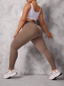 SHEIN Sports Plus Size Women Leopard Print High Waist Seamless Sports Leggings - Camel - View 1