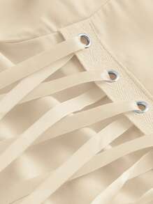 SHEIN MOD Women's Solid Color Sweetheart Neckline Cross Tie Rod Ruffle Edge Asymmetric Vintage Hem Dress - Apricot - View 3