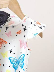 SHEIN Baby Girl Cute Butterfly Print Round Neck Cap Sleeve Dress - Multicolor - View 5