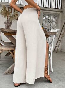 Breezaya 优雅性感纯色高开叉阔腿裤，质感丰富，适合春夏度假