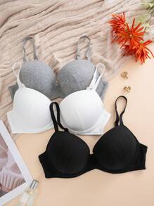 3pcs Set Women Plus Size Underwire Casual Bra - Multicolor - View 6
