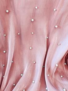 SHEIN Clasi 大码女式纯色圆领长袖奢华装饰衬衫 - 粉色 - 查看 4