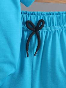 SHEIN Streecool Kids Young Boy Letter Printed Short Sleeve T-Shirt And Shorts Two-Piece Set, School, Campus, College - Blue - View 6