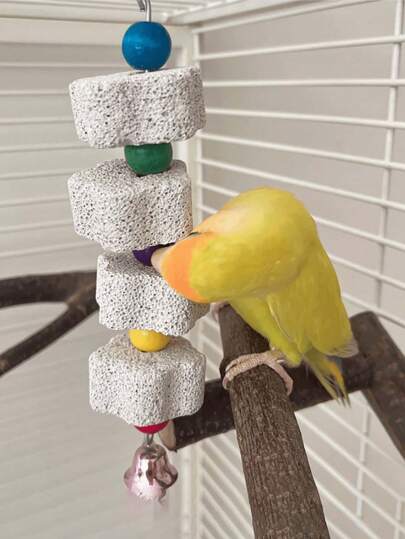 1 pieza Piedra de moler de calcio de varios colores con campana para jaula, juguete colgante con estilo floral para masticar, apto para cacatúa, inseparable, periquito, hámster, conejo