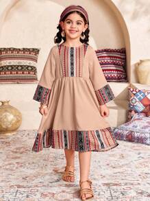SHEIN DRMZ Young Girl Ditsy Floral Fitted Casual Round Neck Chiffon Dress - Multicolor - View 7