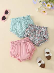 Souflis Souflis 3 件套女婴粉色复古格子短裤套装，带蝴蝶结装饰，春夏时尚 - 彩色 - 查看 2