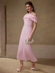 MOTF PREMIUM VESTIDO CON VOLANTE HOMBROS DESCUBIERTOS CORTE SESGO - Rosa - Ver 3