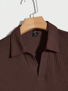 Manfinity Mode Men's Solid Color Short Sleeve Casual Commuting Polo Shirt, Polo Shirts For Men Collar - Mocha Brown - View 4