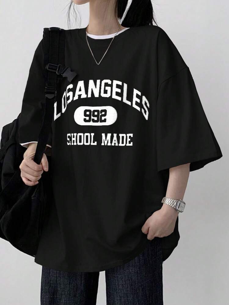 Women's Loose Fit Street Style Big Letter Print T-Shirt Summer Oversized T-Shirt,Graphic Tees Preppy Tops