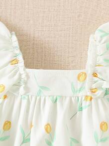 Souflis Souflis Baby Girls Sleeveless Floral Printed Crepe Romper, Summer