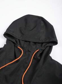 Manfinity Homme Men's Solid Color Long Sleeve Drawstring Hooded Casual Jacket - Black - View 6