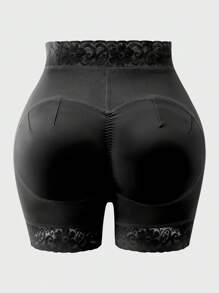 1pc Women's Shaping Contrast Lace Shorts - Black - View 5