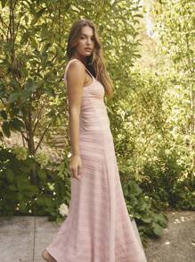 Aralina Elegant And Romantic Solid Color Pleated Fitted Backless Camisole Dress For Women - Dusty Pink - View 7
