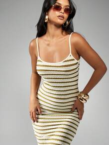MISSGUIDED 条纹Bodycon Maxi连衣裙背心风格夏季太阳裙海滩度假服无袖罗纹针织立柱连衣裙 - 彩色 - 查看 5