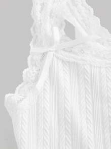 SHEIN MOD White Lace Edge Decor Jacquard Texture Bowknot Ribbon Detail Cami Top,Summer Tops,Summer Outfits For Women,Going Out Tops,Summer,Cute Tops,Y2k Tops,Rave,Country,Fairycore,Brunch Outfits For Women,Minimalist,Concert Outfits