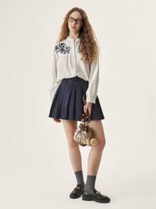 Muvela Casual Striped Floral Embroidery Long Sleeve Shirt For Spring/Autumn