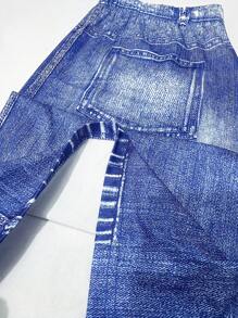 Falda casual larga de estilo midi para mujer con efecto de mezclilla y estampado de mariposas