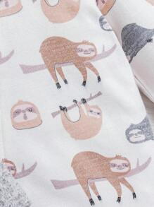 SHEIN 2pcs Baby Romper Set, Cute Sloth Print, Long Sleeve Jumpsuit, Fall New Arrivals - Multicolor - View 6