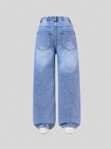 Meisjes gewassen gescheurde rechte jeans (zonder accessoires)