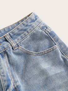 SHEIN EZwear Shorts vaqueros de cintura alta enrollados para el verano